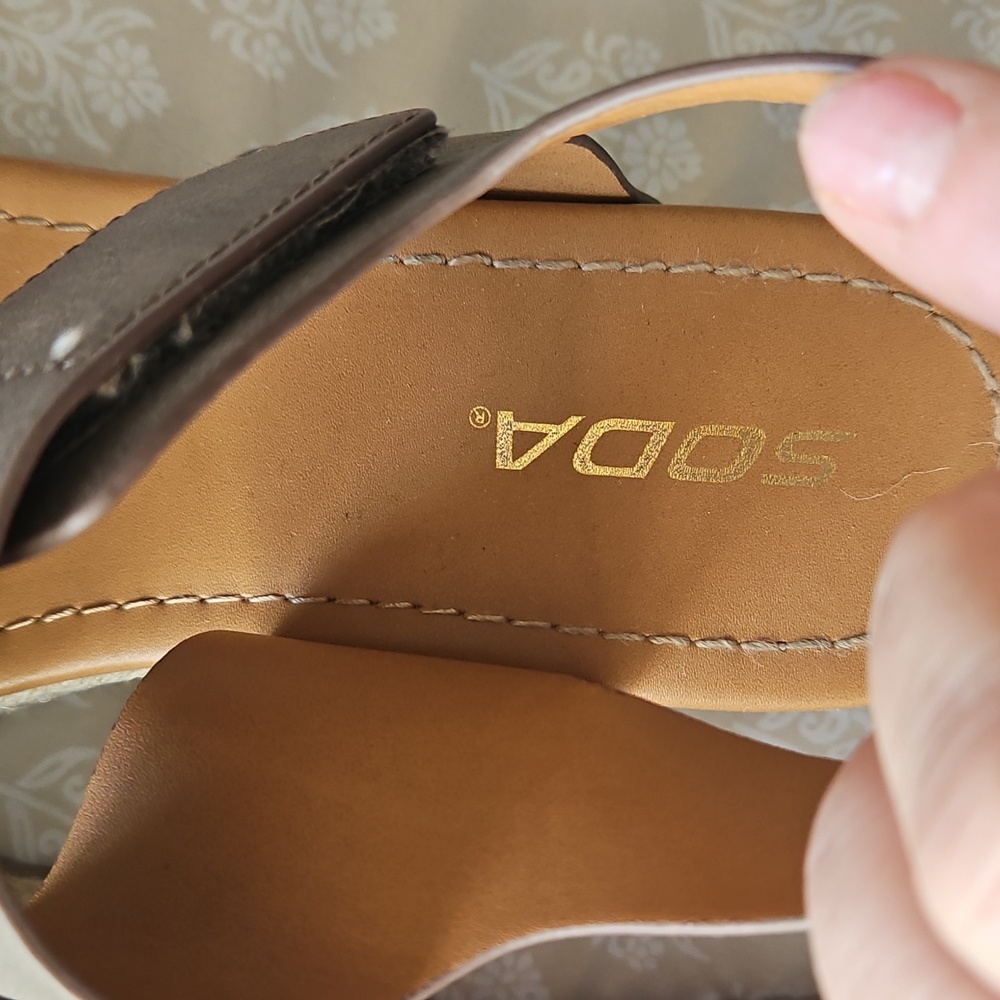 Soda Women's Tan Wedge Sandals - Picture 8 of 8